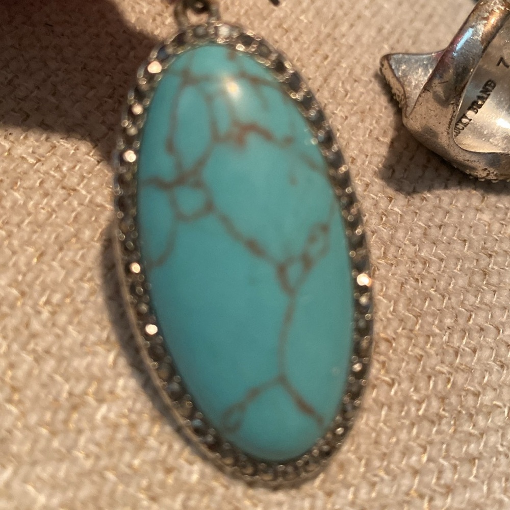Blue and Silver Statement Earrings with Turquoise Stones - Picture 5 of 5